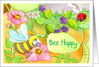 Bee Happy honey bee with flowers card