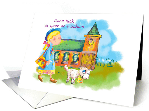 Good luck New School- little girl with lamb card (938941)