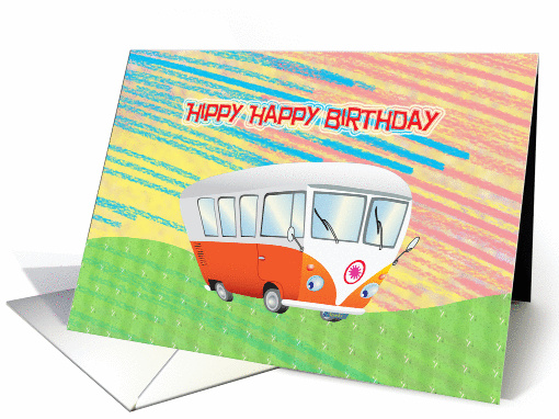 Hippy Happy Birthday-Cute orange camper card (939255)