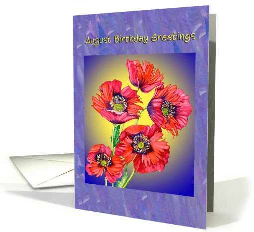 Happy Birthday August red poppies card (941256)