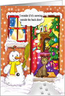 Merry Christmas - cat, snowman and Robin card