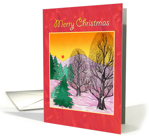 Merry Christmas, snow scene winter sun card (943211)