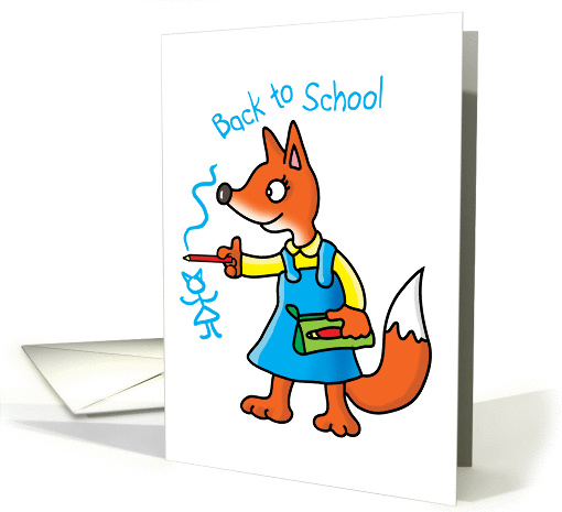 Back to School- cute little red girl fox with red pencil card (949265)