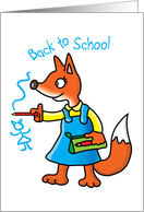 Back to School- cute little red girl fox with red pencil card