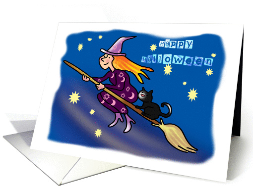 Happy Halloween-witch on broomstick card (954497)