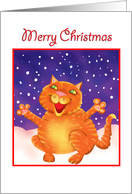 Merry Christmas-cat with snow card