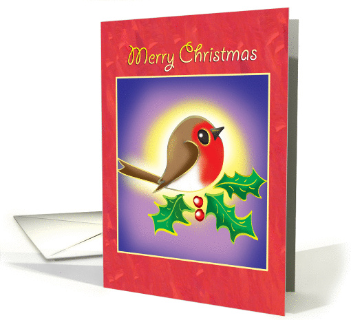 Merry Christmas-Robin with Holly card (954545)