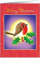 Merry Christmas-Robin with Holly card