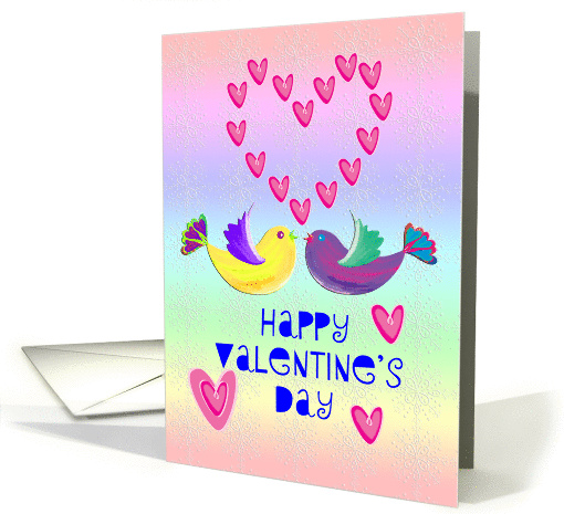 Happy Valentine's Day- two love birds with hearts card (989285)