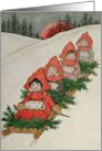 Four Little Girls on a Sledge by Florence Hardy vintage fine art card