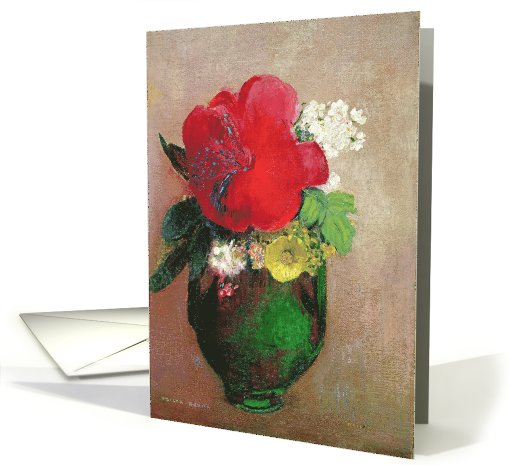 Birthday The Red Poppy (oil on canvas) by Odilon Redon Fine Art card