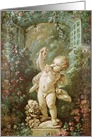 Cupid with Grapes (oil on canvas) by follower of Francois Boucher, Fine Art Valentines card
