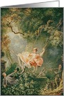 The Swing (oil on canvas) by follower of Jean-Honore Fragonard, Fine Art Blank Note Card