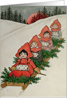 Four Little Girls on a Sledge by Florence Hardy vintage fine art card