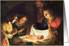 Adoration of the baby, c.1620 (oil on canvas) by Gerrit van Honthorst Fine Art Christmas Happy Holidays card