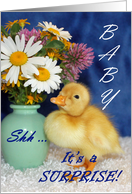 Surprise Baby Shower Invitation - Baby Duckling with Wild Flowers card