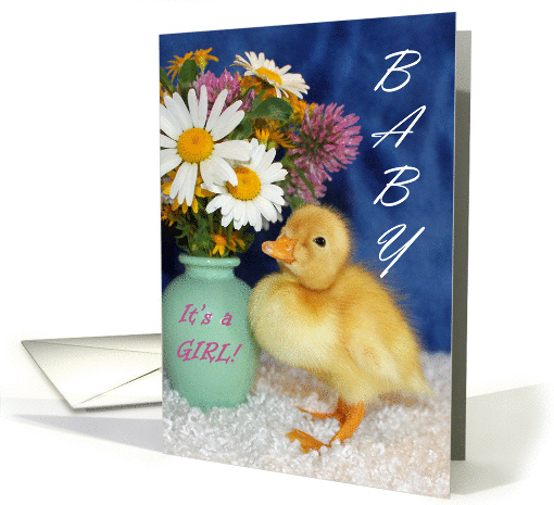 New Baby Announcement - Baby Duckling with Wild Flowers card (1035495)