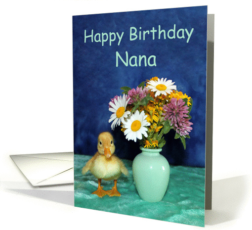 Happy Birthday Nana - Yellow Pekin Duckling with Wild Flowers card