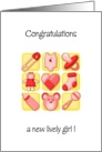 girl’s pink yellow icons- congratulations card