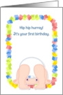 Little boy standing upside down- Happy first birthday card