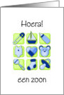 Dutch congratulations baby boy- blue and green icons. card