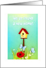 New home- birdhouse with flowers and butterflies card