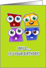 Birthday card square funny faces green card