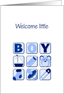 Boy’s blue icons- welcome little boy card