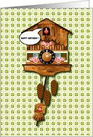 Cuckoo clock cheering: Happy Birthday card