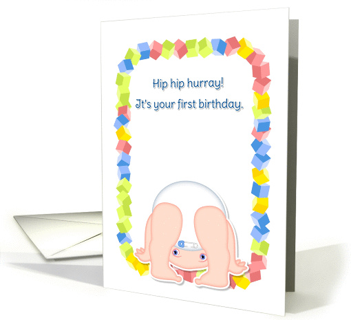 Little boy standing upside down- Happy first birthday card (937550)
