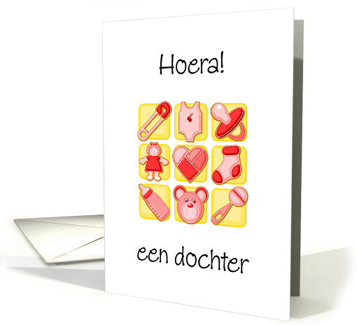 Dutch congratulations baby girl- yellow and pink icons. card (937675)