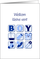 Dutch congratulations baby boy- blue icons. card