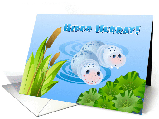 Birthday card with hippos card (938582)