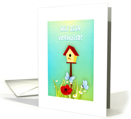 Dutch New home- birdshouse with flowers and butterflies card (940772)