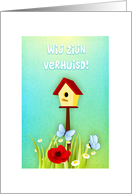 Dutch New home- birdshouse with flowers and butterflies card