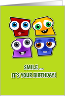 Birthday card square funny faces green card