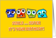 Birthday sister square funny faces card