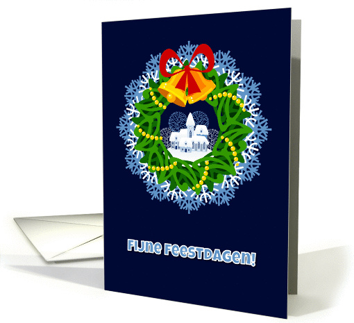 Christmas card with wreath and winter village- Dutch card (978425)
