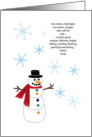 Christmas Snowman enjoying snow of hydrogen and oxygen atoms. card