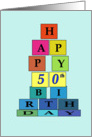 50th Birthday wish pile of colourful blocks card