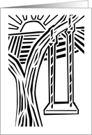 Birthday, Tree with rope swing, black and white paper cutting card