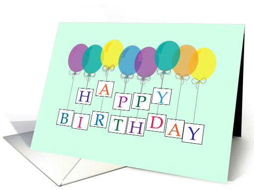 floating happy birthday with multi-coloured balloons card (931250)