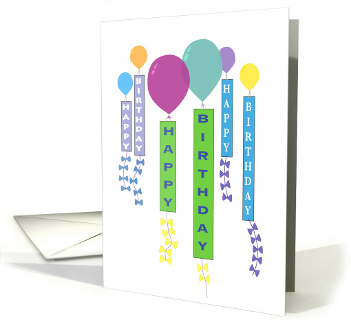 floating balloons carry 'happy birthday' banners card (932988)