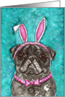 Happy Easter Black Pug Dog Rabbit Ears card