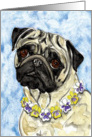 Pansy Flower Pug Dog Painting Blank Card