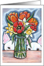 Tulip Flower Vase Bull Terrier Dog Art Blank Any Occasion Card