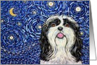 Starry Night Moon Lhasa Apso Dog Blank Card