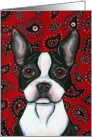 Red Paisley Boston Terrier Dog Blank Note Card