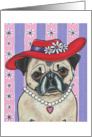 Red Hat Daisy Pug Dog Blank Note Card