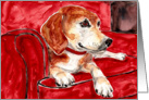 Sleeping Nap Beagle Hound Dog Red Chair Blank Card